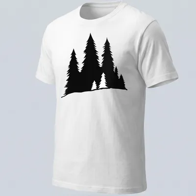 Simplistic black forest silhouette in a lumberjack theme on a t-shirt