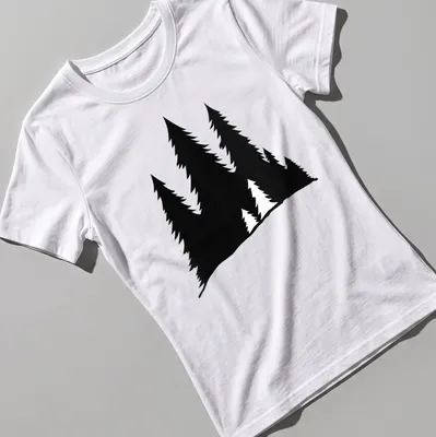 Simplistic black forest silhouette in a lumberjack theme on a — printed on a women's shirt