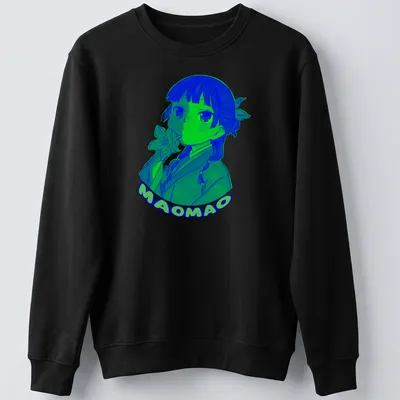 Colorful cartoon shirt featuring a playful doodle character with MAOMAO text — printed on a unisex sweatshirt