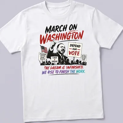 Bold graphic featuring Martin Luther King Jr. at a protest with inspiring text