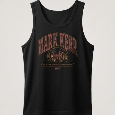 Retro distressed Mark Kerr UFC heavyweight legend T-shirt in brown and cream — printed on a tank top