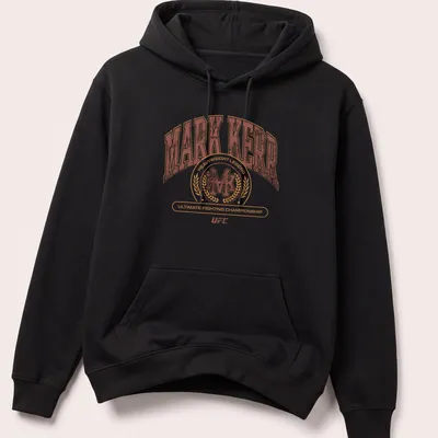Retro distressed Mark Kerr UFC heavyweight legend T-shirt in brown and cream — printed on a unisex hoodie