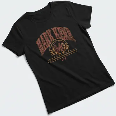 Retro distressed Mark Kerr UFC heavyweight legend T-shirt in brown and cream — printed on a women's shirt