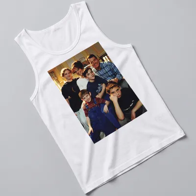 Photographic print of Season 1 family cast in black, blue, red, and white — printed on a tank top