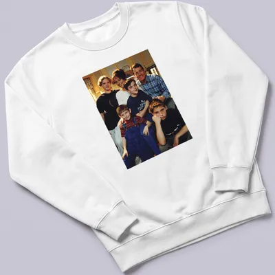 Photographic print of Season 1 family cast in black, blue, red, and white — printed on a unisex sweatshirt