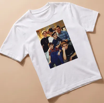 Photographic print of Season 1 family cast in black, blue, red, and white