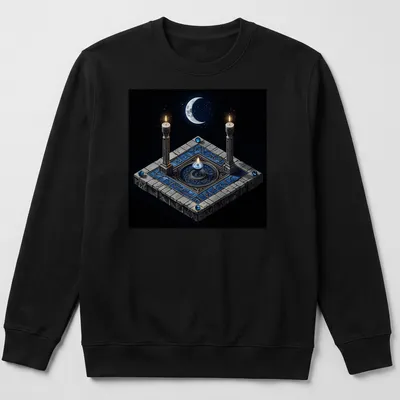 3D render of a moon ritual candle in blue, gray, black, white, and gold. — printed on a unisex sweatshirt