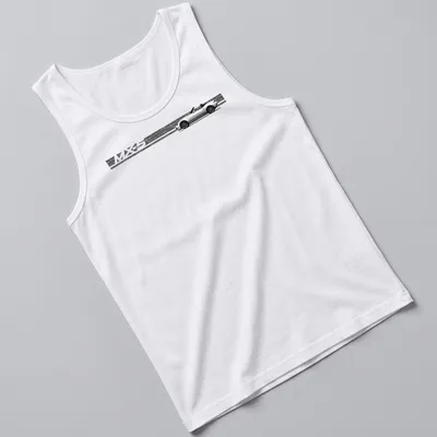 Line-art drawing of an MX-5 convertible sports car in black and white — printed on a tank top
