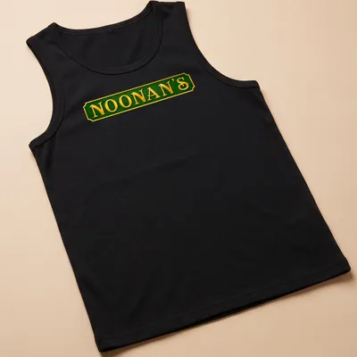 Classic vintage Noonan's Bar logo t-shirt with gold and green colors — printed on a tank top