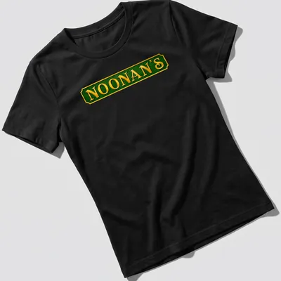Classic vintage Noonan's Bar logo t-shirt with gold and green colors — printed on a women's shirt