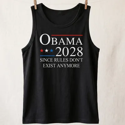 Political statement tee with bold text about Obama 2028 — printed on a tank top