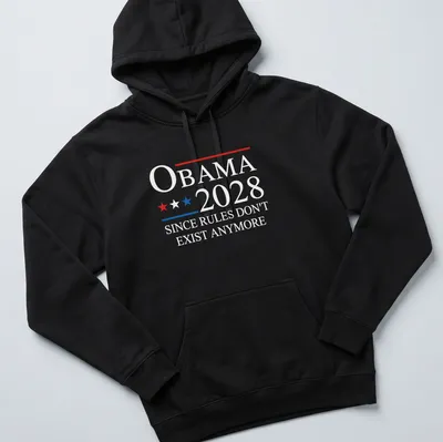 Political statement tee with bold text about Obama 2028 — printed on a unisex hoodie