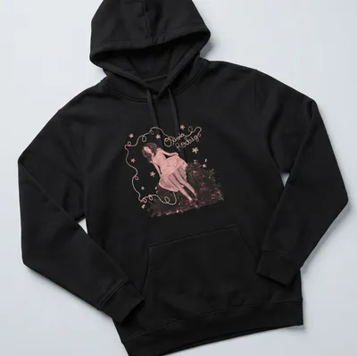 Whimsical floral design featuring Olivia Rodrigo's name in pink and green — printed on a unisex hoodie
