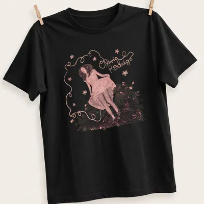 Whimsical floral design featuring Olivia Rodrigo's name in pink and green