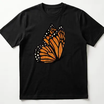 Watercolor print of an orange butterfly with intricate wings on a — printed on a unisex t-shirt