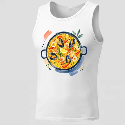 Abstract watercolor design of paella with vibrant colors — printed on a tank top