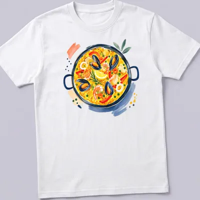 Abstract watercolor design of paella with vibrant colors