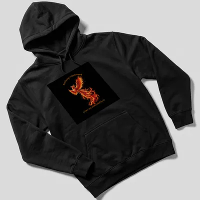 Vibrant Phoenix graphic with motivational text in fiery colors — printed on a unisex hoodie