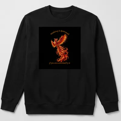 Vibrant Phoenix graphic with motivational text in fiery colors — printed on a unisex sweatshirt