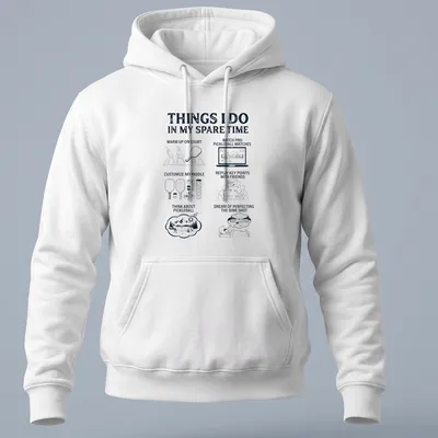 Illustrative pickleball activities in black and white on a humorous — printed on a unisex hoodie