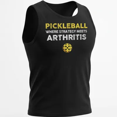 Bold and playful Pickleball humor shirt with yellow, white, and brown text — printed on a tank top