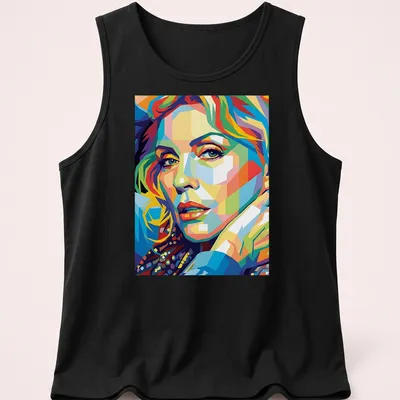 Pop art portrait of Debbie Harry in vibrant colors — printed on a tank top