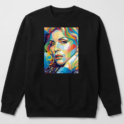 Pop art portrait of Debbie Harry in vibrant colors — printed on a unisex sweatshirt