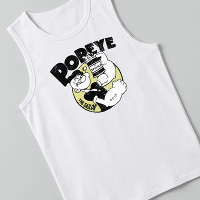 Vintage style Popeye t-shirt with bold text and cartoon design — printed on a tank top