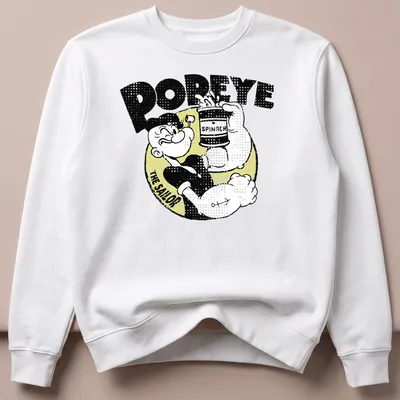 Vintage style Popeye t-shirt with bold text and cartoon design — printed on a unisex sweatshirt