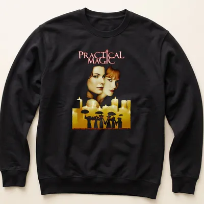 Vintage illustration of women with umbrellas and the text Practical Magic — printed on a unisex sweatshirt