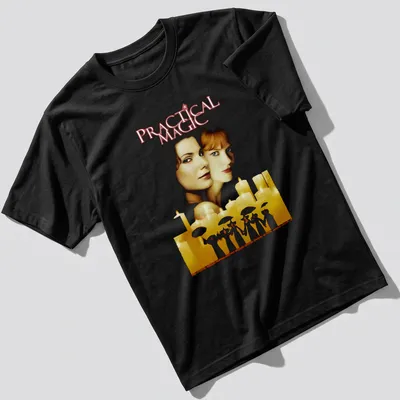 Vintage illustration of women with umbrellas and the text Practical Magic — printed on a unisex t-shirt