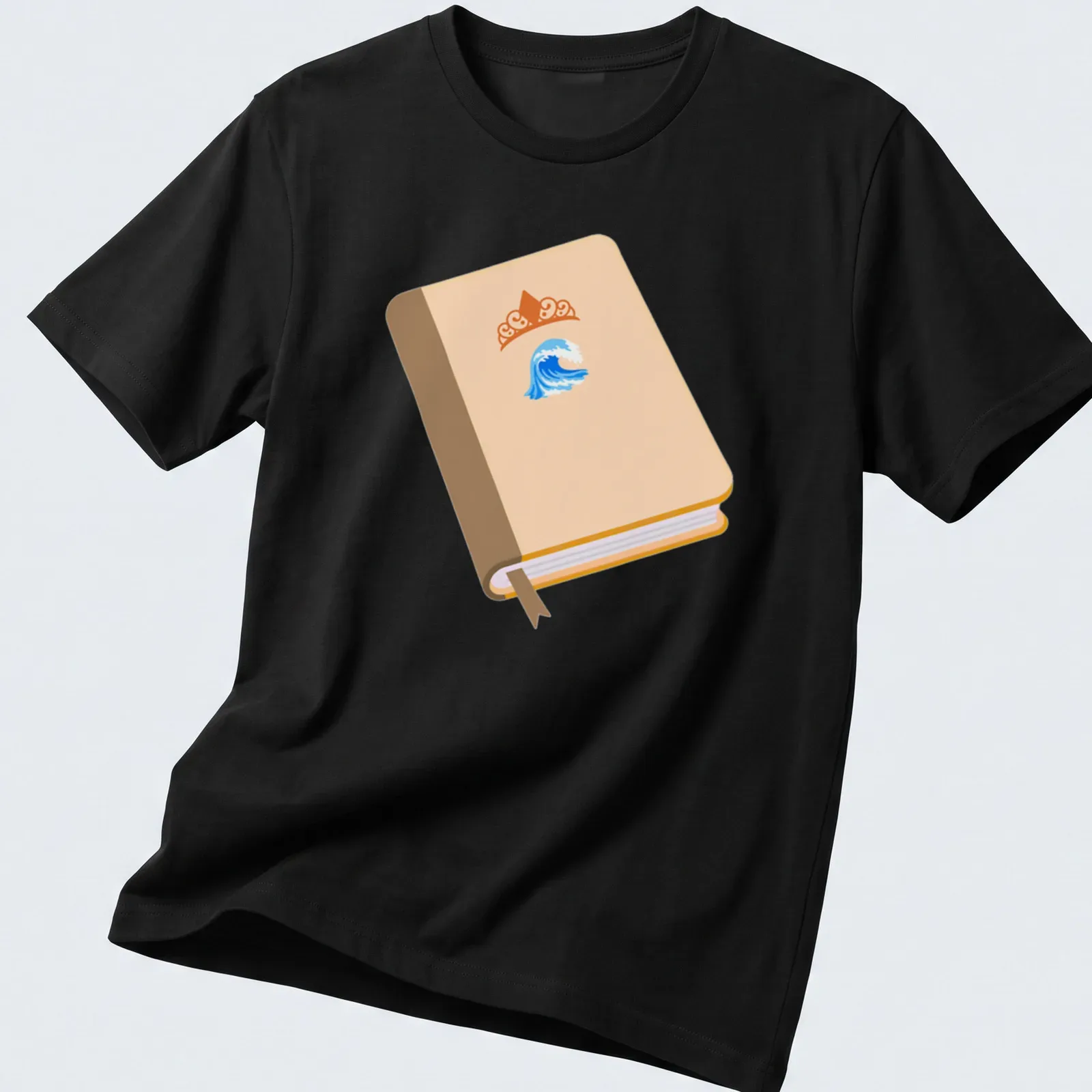 Kawaii-inspired T-shirt featuring a princess book with a wave and crown illustration. — printed on a unisex t-shirt