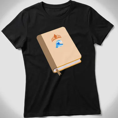 Kawaii-inspired T-shirt featuring a princess book with a wave and crown illustration. — printed on a women's shirt