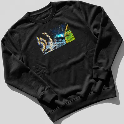 Abstract design featuring the phrase 'Stellar Odyssey Crossing The Prismatic Void' with vibrant colors. — printed on a unisex sweatshirt
