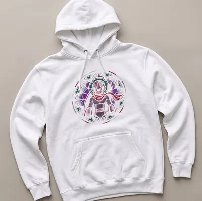 Stained glass design featuring Proto Man in purple, green, red, and white — printed on a unisex hoodie