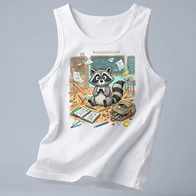 Kawaii raccoon graphic with 'Back To School Vibes' text in colorful design — printed on a tank top