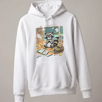 Kawaii raccoon graphic with 'Back To School Vibes' text in colorful design — printed on a unisex hoodie