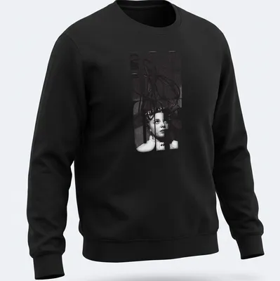 Retro sci-fi print featuring a woman with wires and 'LOG OFF' text — printed on a unisex sweatshirt