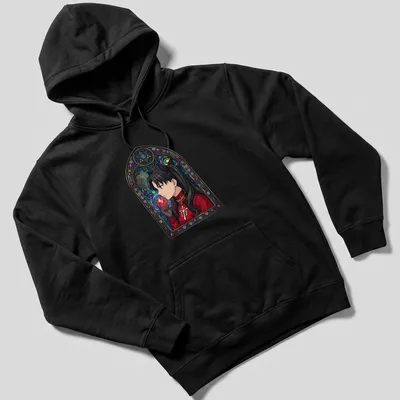 Stained glass style illustration of Rin Tohsaka in vibrant colors — printed on a unisex hoodie
