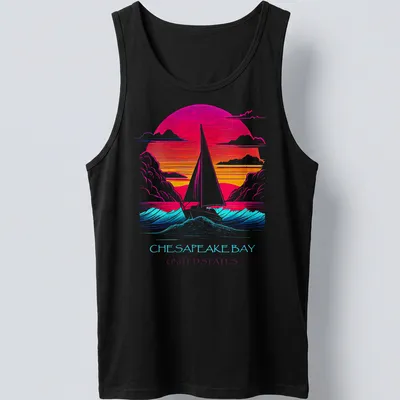 Retro sailboat graphic with vibrant colors on a Chesapeake Bay — printed on a tank top