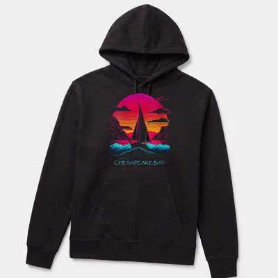 Retro sailboat graphic with vibrant colors on a Chesapeake Bay — printed on a unisex hoodie