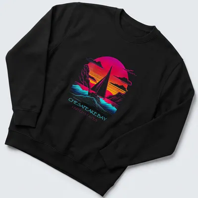 Retro sailboat graphic with vibrant colors on a Chesapeake Bay — printed on a unisex sweatshirt