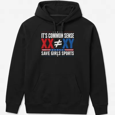Bold graphic tee with text about girls' sports equality — printed on a unisex hoodie