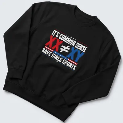 Bold graphic tee with text about girls' sports equality — printed on a unisex sweatshirt