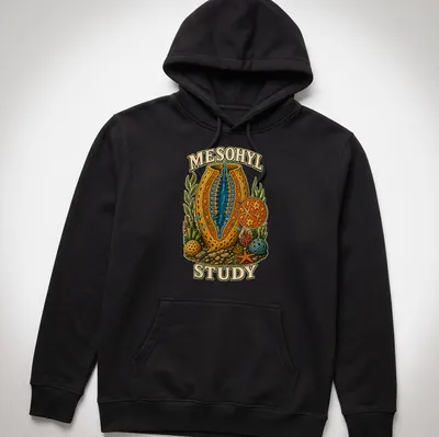 Illustration of a sea sponge with detailed anatomy labeled in vibrant colors — printed on a unisex hoodie