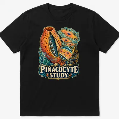 Vibrant illustration of a sea sponge with 'Pinacocyte Study' text