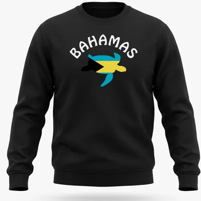 Sea turtle graphic featuring the Flag of The Bahamas in blue, yellow, and black. — printed on a unisex sweatshirt