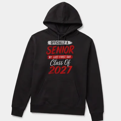 Bold typography Senior Class of 2027 T-shirt with playful brush stroke design — printed on a unisex hoodie