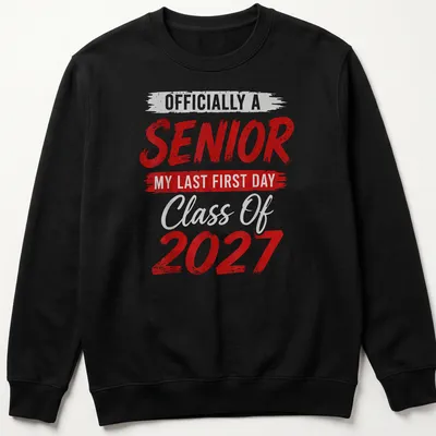 Bold typography Senior Class of 2027 T-shirt with playful brush stroke design — printed on a unisex sweatshirt
