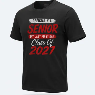 Bold typography Senior Class of 2027 T-shirt with playful brush stroke design
